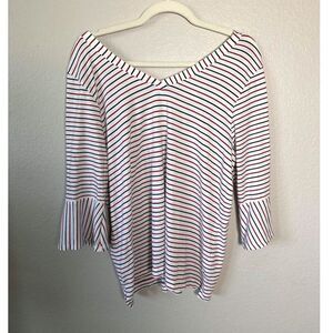 J. Jill Striped Pima Cotton Modal V-Neck Bell Sleeve Top Large Red White Black